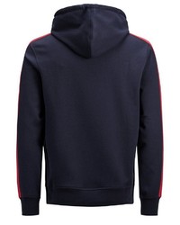 dunkelblauer bedruckter Pullover mit einem Kapuze von Jack & Jones