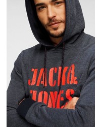 dunkelblauer bedruckter Pullover mit einem Kapuze von Jack & Jones