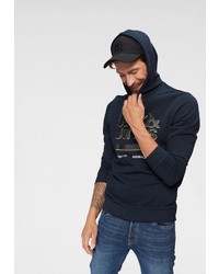 dunkelblauer bedruckter Pullover mit einem Kapuze von Jack & Jones