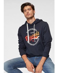 dunkelblauer bedruckter Pullover mit einem Kapuze von Jack & Jones