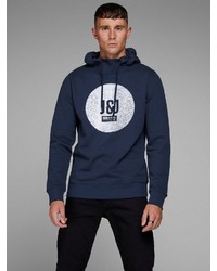 dunkelblauer bedruckter Pullover mit einem Kapuze von Jack & Jones