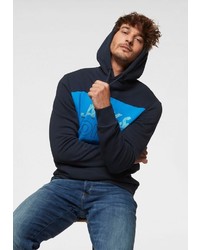 dunkelblauer bedruckter Pullover mit einem Kapuze von Jack & Jones