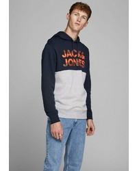 dunkelblauer bedruckter Pullover mit einem Kapuze von Jack & Jones