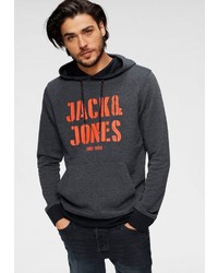 dunkelblauer bedruckter Pullover mit einem Kapuze von Jack & Jones