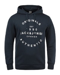 dunkelblauer bedruckter Pullover mit einem Kapuze von Jack & Jones