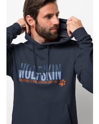 dunkelblauer bedruckter Pullover mit einem Kapuze von Jack Wolfskin