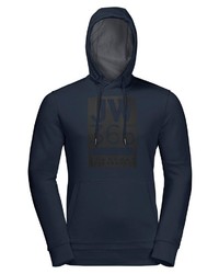 dunkelblauer bedruckter Pullover mit einem Kapuze von Jack Wolfskin