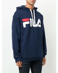 dunkelblauer bedruckter Pullover mit einem Kapuze von Fila