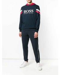 dunkelblauer bedruckter Pullover mit einem Kapuze von BOSS HUGO BOSS