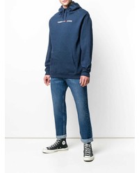 dunkelblauer bedruckter Pullover mit einem Kapuze von Tommy Jeans