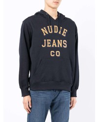 dunkelblauer bedruckter Pullover mit einem Kapuze von Nudie Jeans