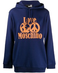 dunkelblauer bedruckter Pullover mit einem Kapuze von Love Moschino