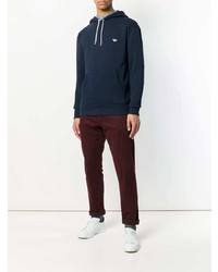 dunkelblauer bedruckter Pullover mit einem Kapuze von MAISON KITSUNÉ