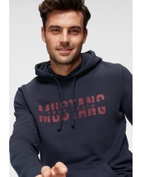 dunkelblauer bedruckter Pullover mit einem Kapuze von Mustang