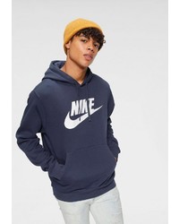 dunkelblauer bedruckter Pullover mit einem Kapuze von Nike Sportswear