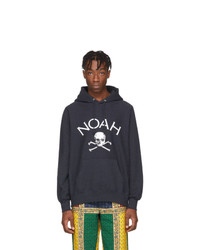 dunkelblauer bedruckter Pullover mit einem Kapuze von Noah NYC