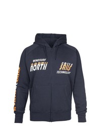 dunkelblauer bedruckter Pullover mit einem Kapuze von North