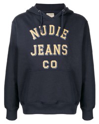 dunkelblauer bedruckter Pullover mit einem Kapuze von Nudie Jeans