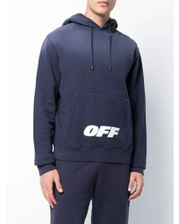 dunkelblauer bedruckter Pullover mit einem Kapuze von Off-White