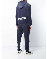 dunkelblauer bedruckter Pullover mit einem Kapuze von Off-White