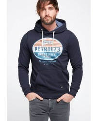 dunkelblauer bedruckter Pullover mit einem Kapuze von Petrol Industries