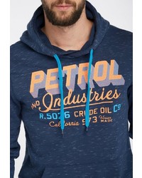 dunkelblauer bedruckter Pullover mit einem Kapuze von Petrol Industries