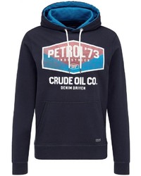 dunkelblauer bedruckter Pullover mit einem Kapuze von Petrol Industries