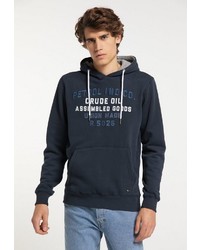 dunkelblauer bedruckter Pullover mit einem Kapuze von Petrol Industries