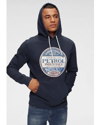 dunkelblauer bedruckter Pullover mit einem Kapuze von Petrol Industries