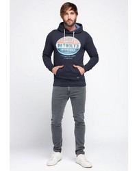 dunkelblauer bedruckter Pullover mit einem Kapuze von Petrol Industries