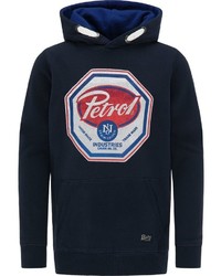 dunkelblauer bedruckter Pullover mit einem Kapuze von Petrol Industries