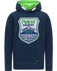 dunkelblauer bedruckter Pullover mit einem Kapuze von Petrol Industries