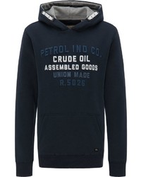 dunkelblauer bedruckter Pullover mit einem Kapuze von Petrol Industries