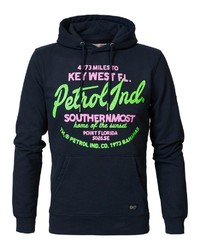 dunkelblauer bedruckter Pullover mit einem Kapuze von Petrol Industries