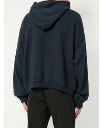 dunkelblauer bedruckter Pullover mit einem Kapuze von Haider Ackermann