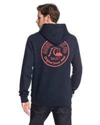 dunkelblauer bedruckter Pullover mit einem Kapuze von Quiksilver