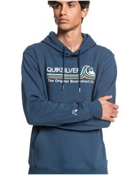 dunkelblauer bedruckter Pullover mit einem Kapuze von Quiksilver