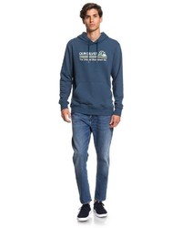 dunkelblauer bedruckter Pullover mit einem Kapuze von Quiksilver