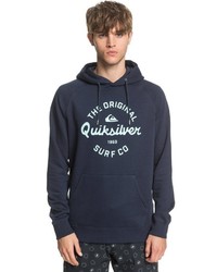 dunkelblauer bedruckter Pullover mit einem Kapuze von Quiksilver