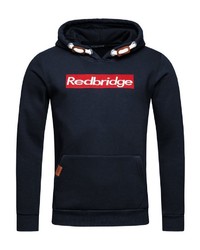 dunkelblauer bedruckter Pullover mit einem Kapuze von Redbridge