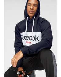 dunkelblauer bedruckter Pullover mit einem Kapuze von Reebok