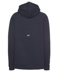 dunkelblauer bedruckter Pullover mit einem Kapuze von Reebok