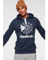 dunkelblauer bedruckter Pullover mit einem Kapuze von Reebok Classic