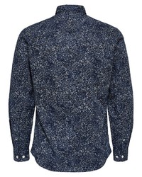 dunkelblauer bedruckter Pullover mit einem Kapuze von Selected Homme