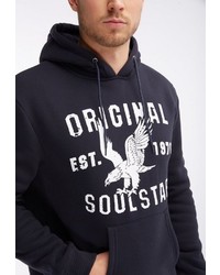 dunkelblauer bedruckter Pullover mit einem Kapuze von SOULSTAR