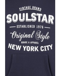 dunkelblauer bedruckter Pullover mit einem Kapuze von SOULSTAR