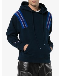 dunkelblauer bedruckter Pullover mit einem Kapuze von Facetasm