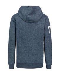 dunkelblauer bedruckter Pullover mit einem Kapuze von Sublevel