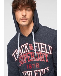 dunkelblauer bedruckter Pullover mit einem Kapuze von Superdry