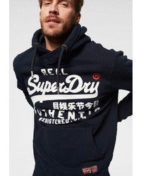 dunkelblauer bedruckter Pullover mit einem Kapuze von Superdry